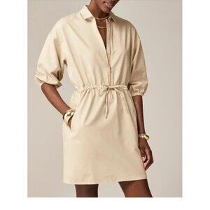 New J. Crew Cinched Zip-up Cream Dress Drapey 100% Cotton Oversized, Size XXL